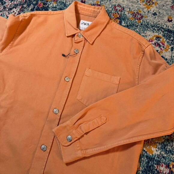 ZARA Man Button Front‎ Overshirt Shacket Sz L Orange Relaxed Casual Streetwear - Picture 1 of 10